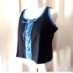VINTAGE NWT KISS Black and Blue Lace-Up Women's Top RETRO XXL XL 1X
